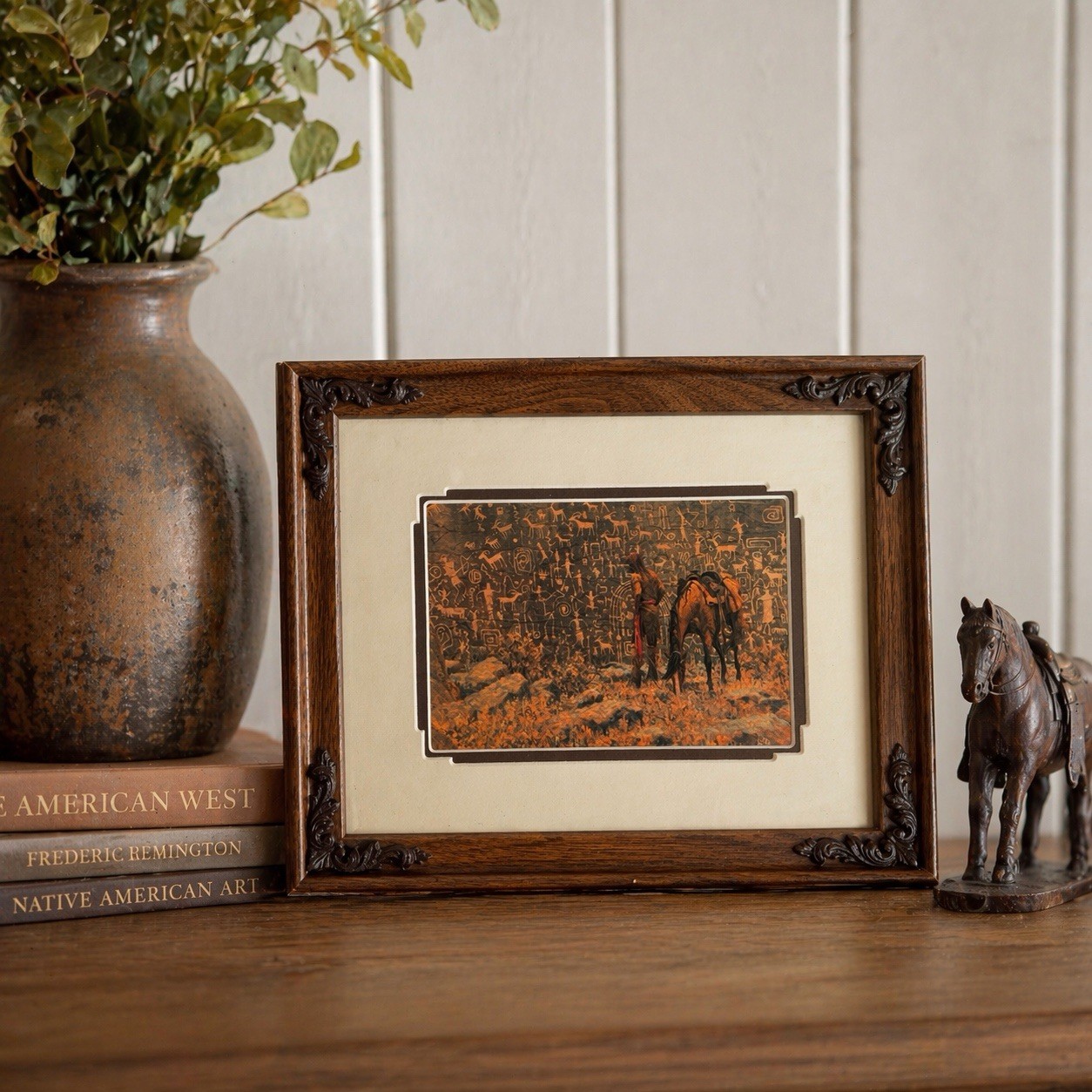 Jim Rey Legend Wall Framed Print Western Cowboy Horse Petroglyph Decor 11.5x9.5 gallery