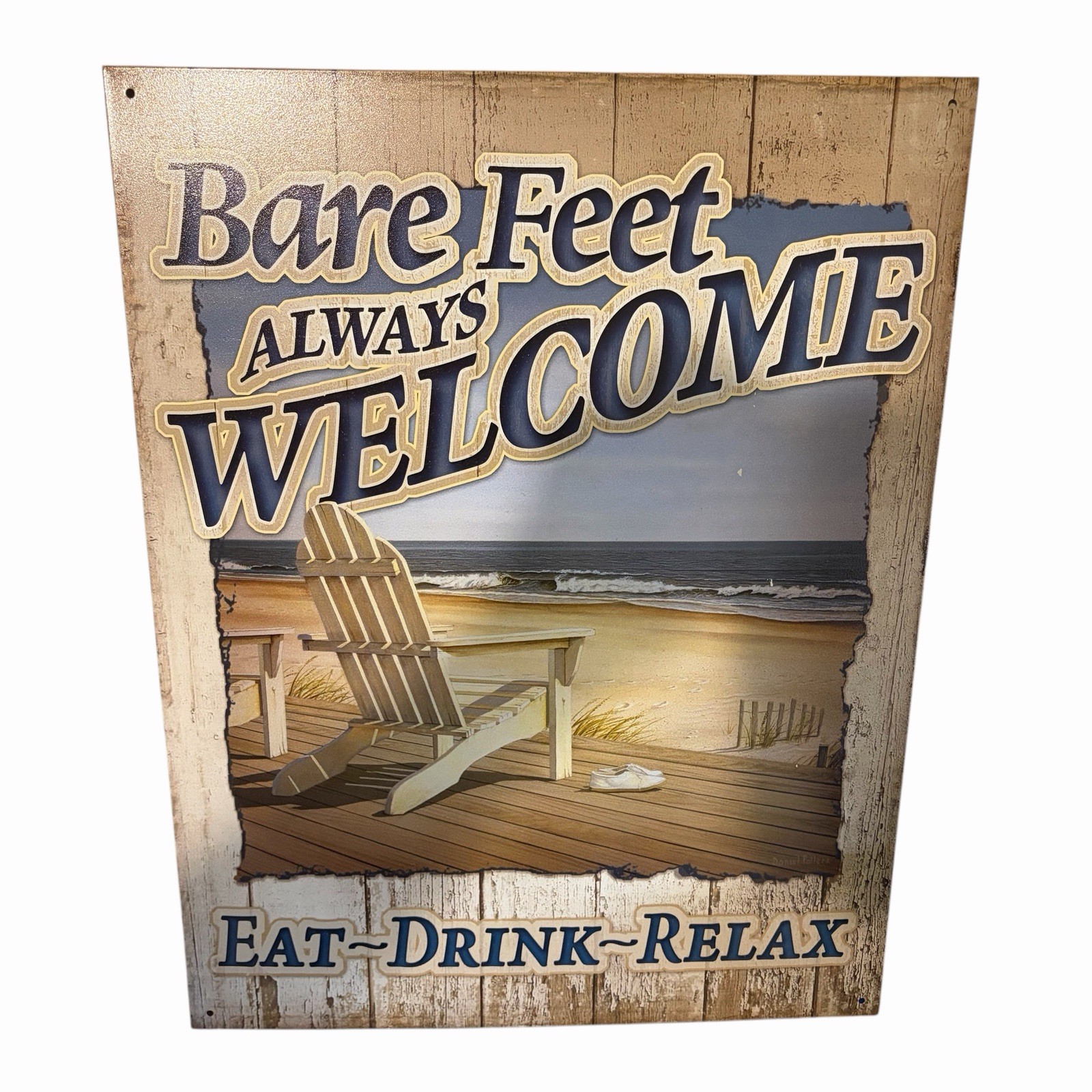 Rustic Style Metal Sign Beach Theme Bare Feet Always Wecome Here 16 x 12.5 in gallery