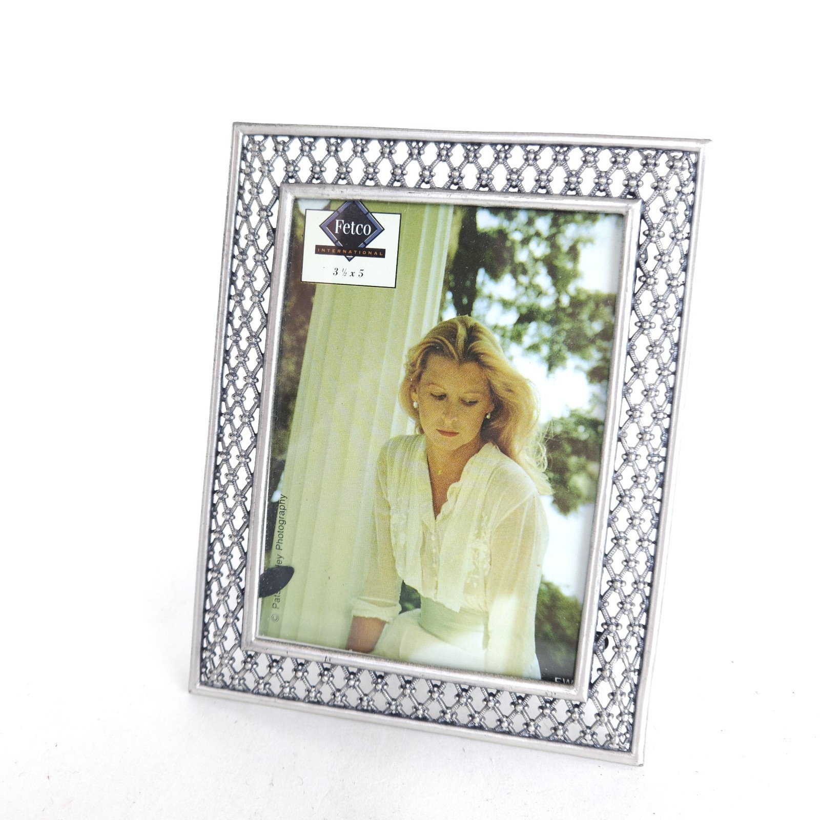 Fetco Montage Square Picture Frame Beaded Silver tone 3.5" x 5" gallery