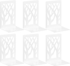 Withe Bookend 6-Piece, Tree Design Bookends for Shelves, Metal Book Ends for