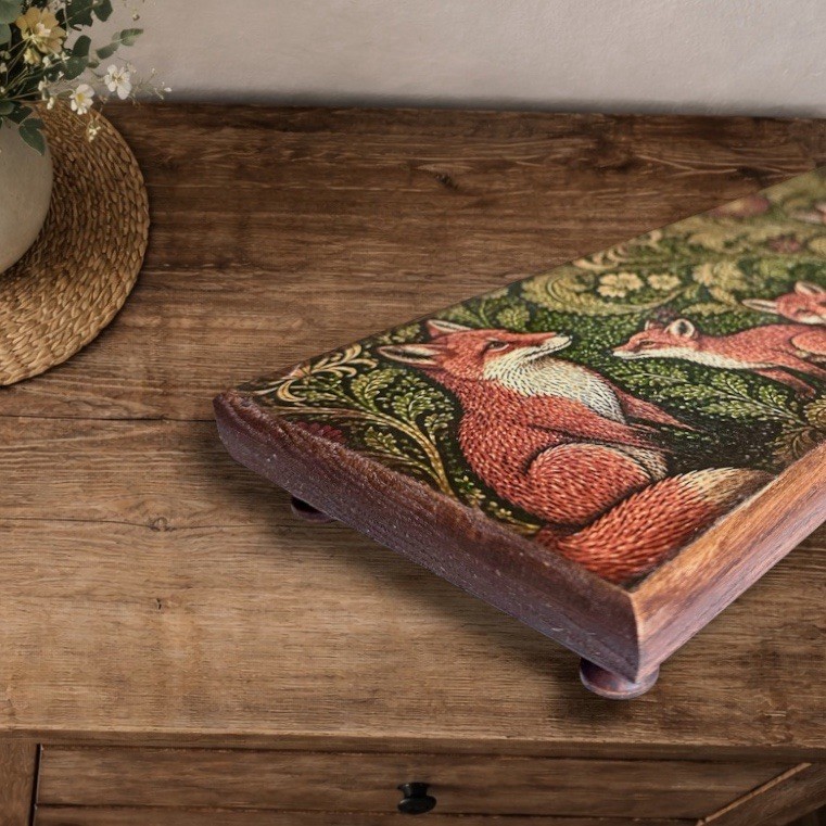 Rectangular Oak Wood Raised Tray - Riser, Fox Subject, Floral gallery