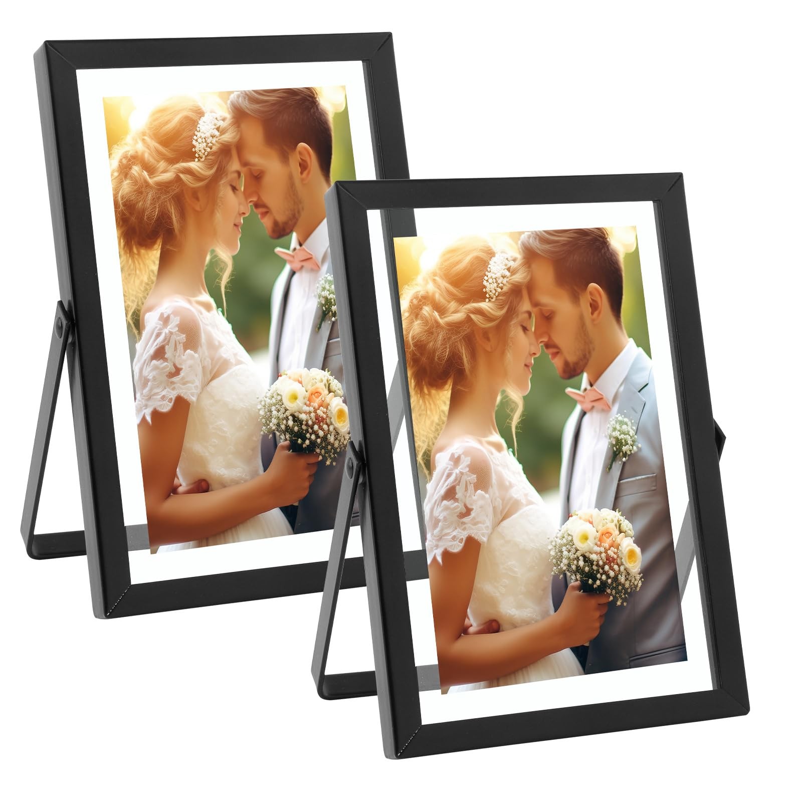 , 2 Pack, 4x6 Inch Metal Picture Frames, Floating Display for 3x5, 2x3 Photos... gallery