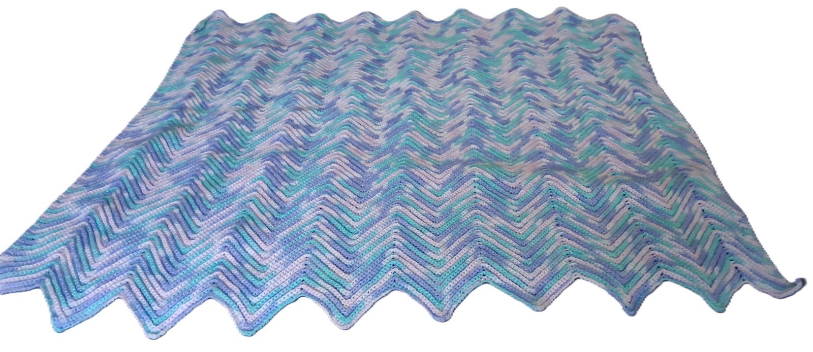 Handmade Crochet Throw Multicolor Ripple Afghan Blanket 36x38 in gallery