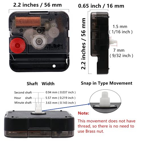 2 Pack Silent Sweep Clock Movement with 4 Pack of 9/32 inch total shaft length gallery