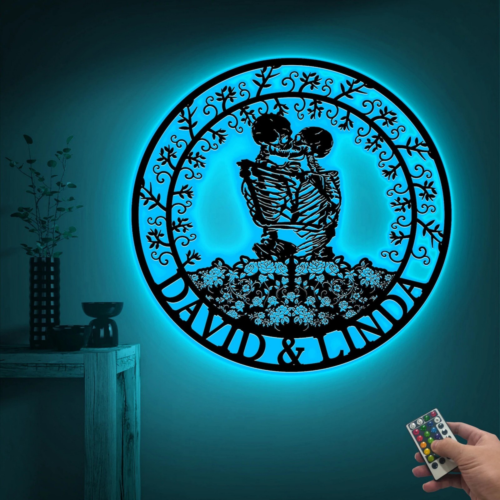 Personalized Skeleton Couple LED Metal Sign, Custom Couple Name Decor gallery