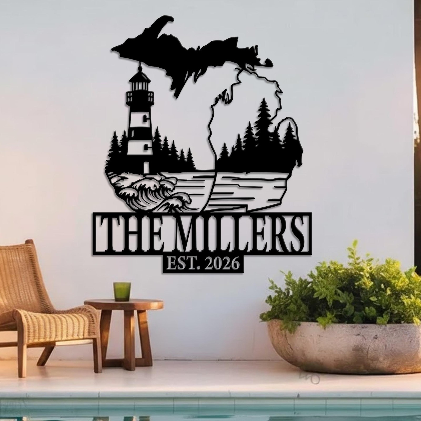 Personalized Michigan Metal Sign Custom Family Name State Wall Decor Cabin gallery