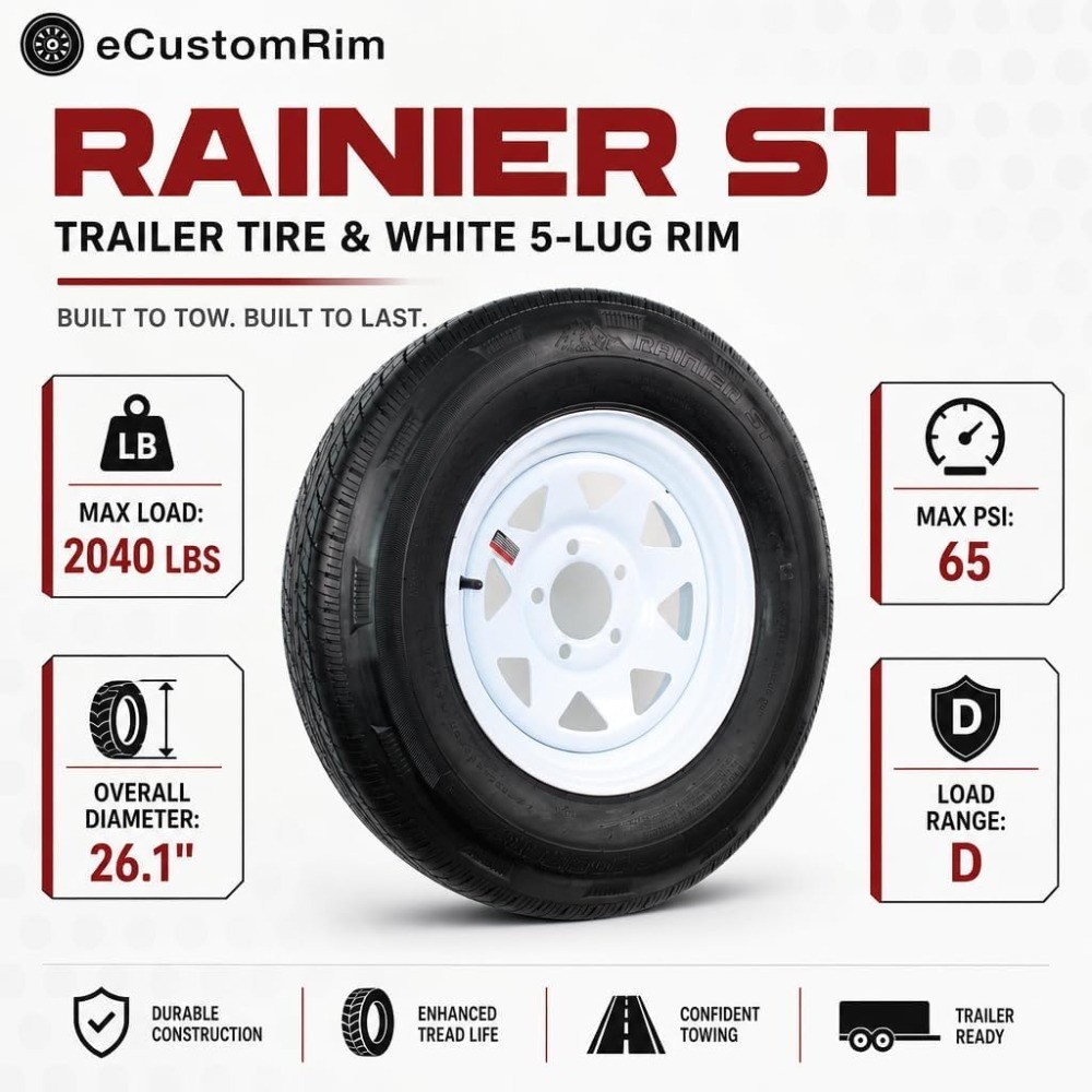 2-Pack Radial Trailer Tire Rim ST205/75R14 14 Inch Load Range D 5 Lug White gallery