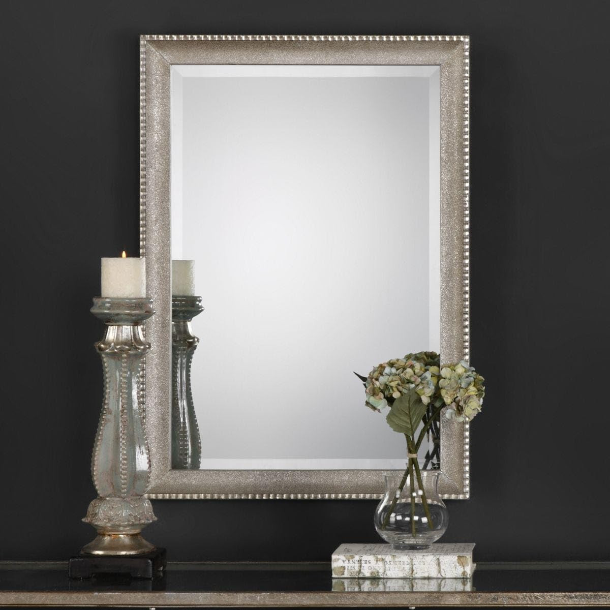 Stylish Metallic Silver Rectangle Bathroom Mirror - Versatile Mounting Options gallery