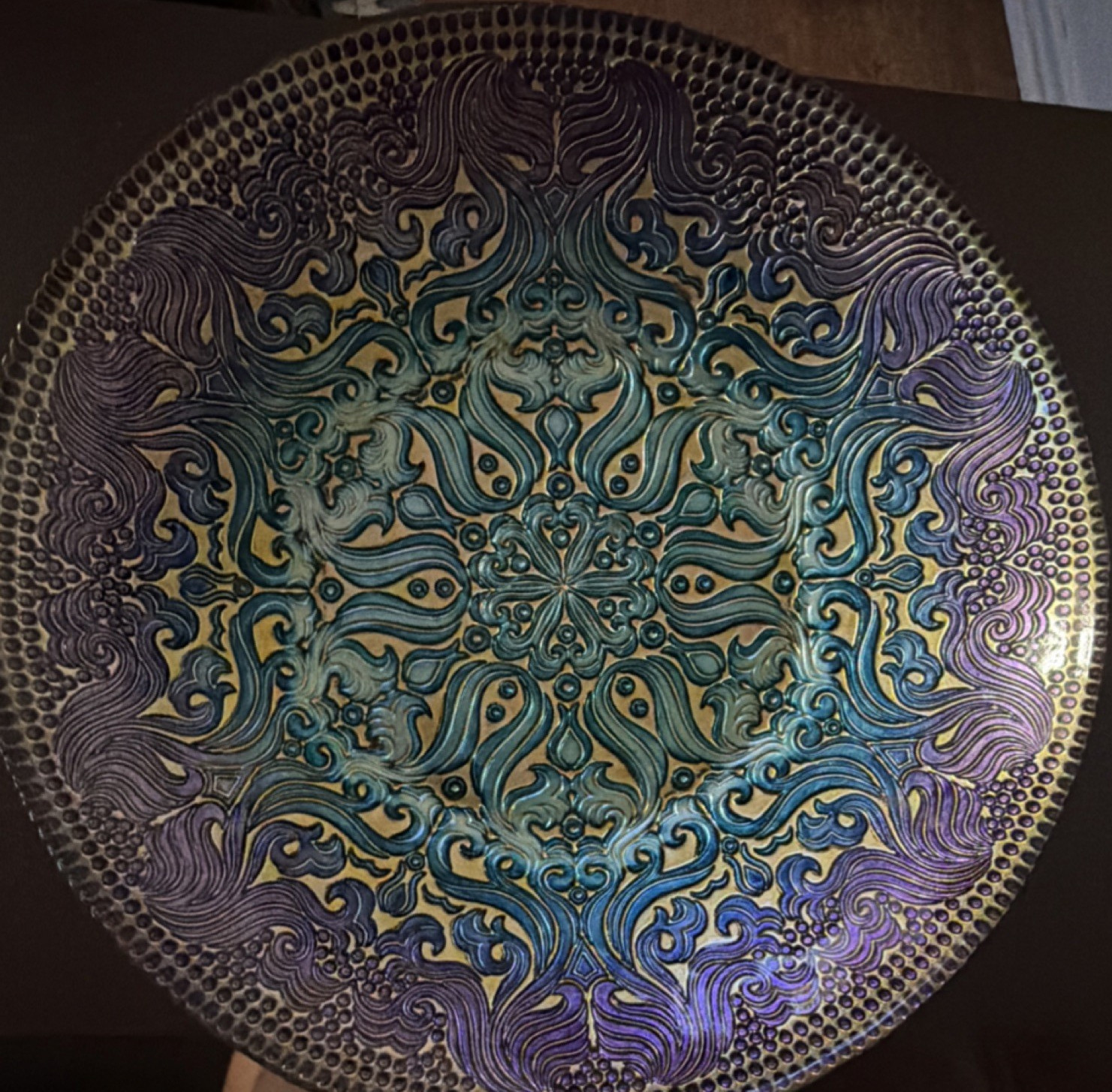 Metallic Abstract Round Decorative Plate Blue Silver Multicolor Home Décor gallery