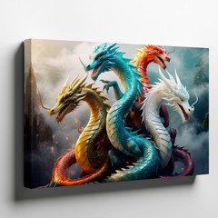 Dynamic Composition Featuring Five Majestic Dragons Intertwined Against Wall Art