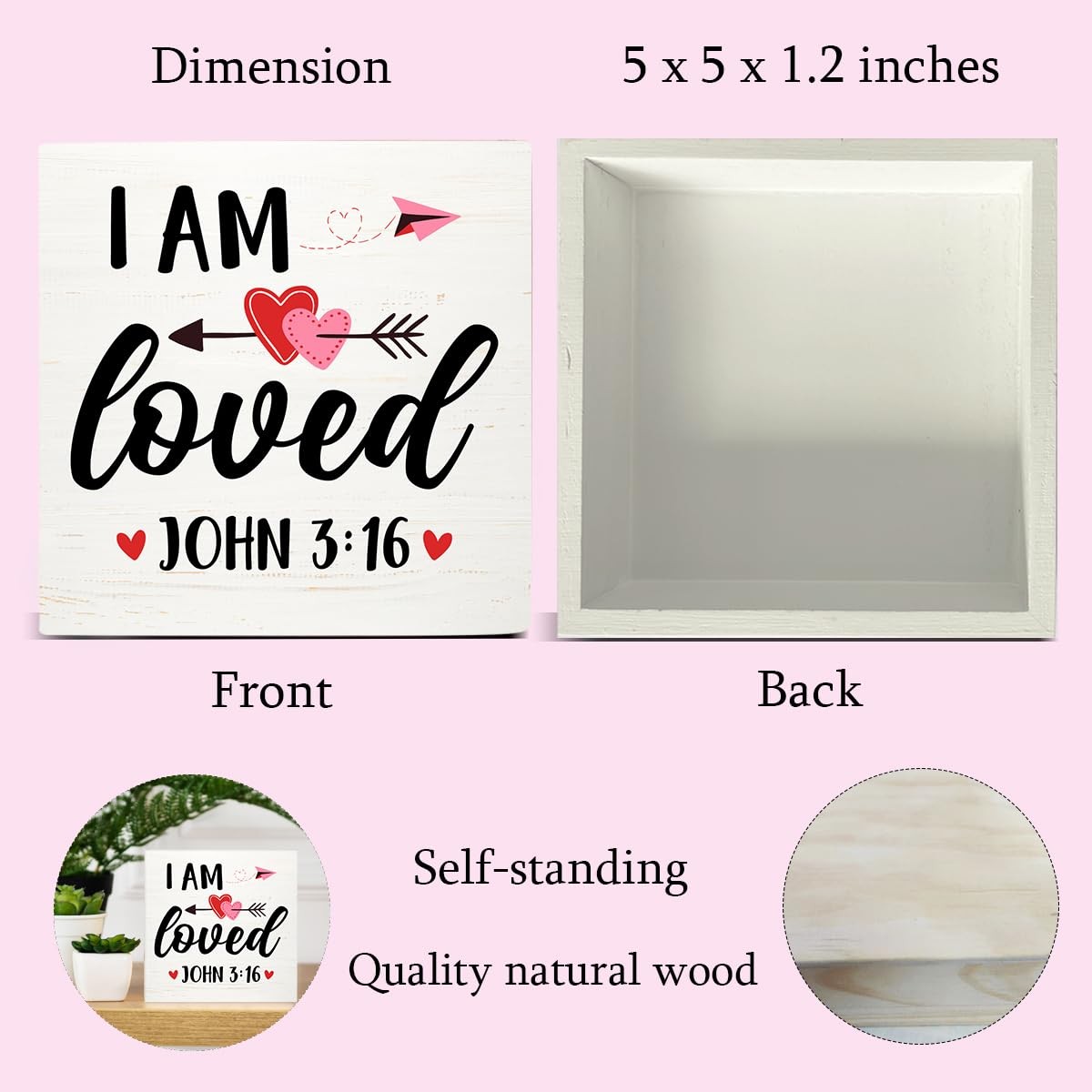 Rustic I Am Loved Scriptures Wooden Sign Christian Desk Decor Valentines Day gallery
