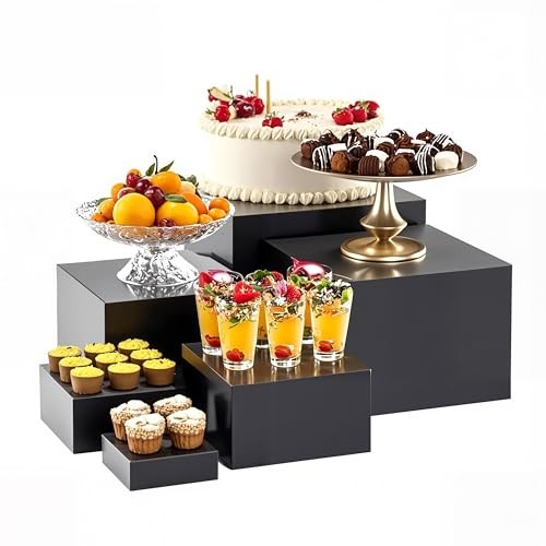 Metal Buffet Risers,6PCS Food Risers for Buffet 5IN to 10 IN Matte black-6P gallery
