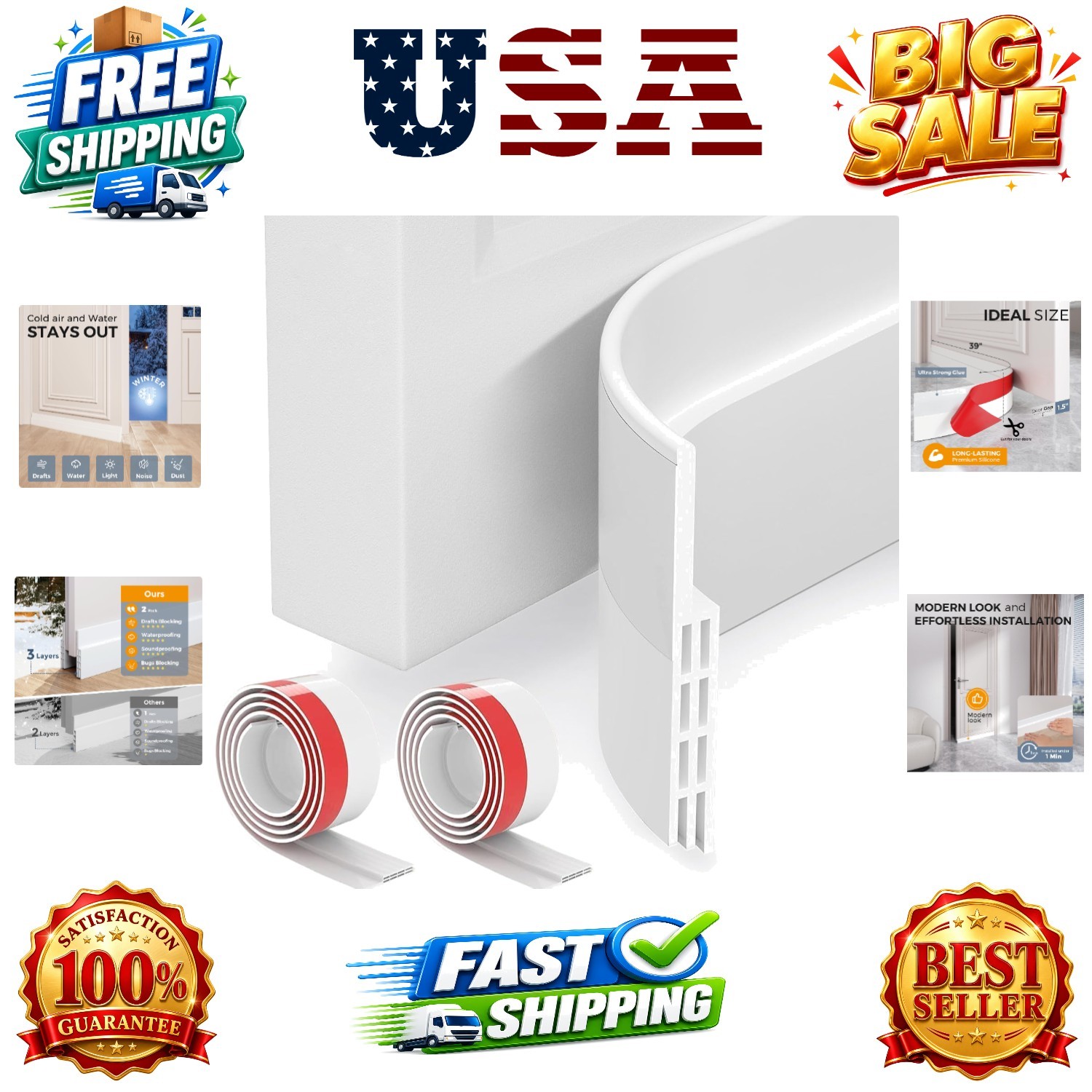 2 Pack Door Draft Stopper, Under Door Sweep for Exterior & Interior Doors, We... gallery