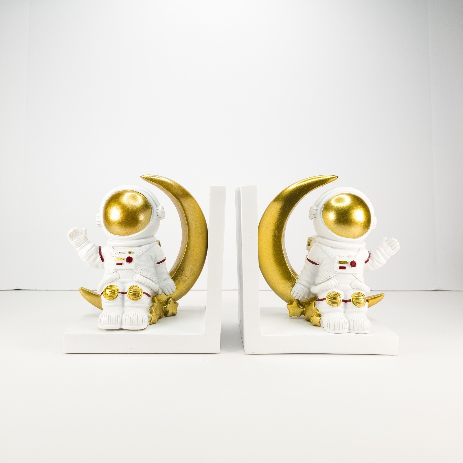 Astronaut Moon Stars Bookends Set Decorative Space Nursery Library Decor White gallery