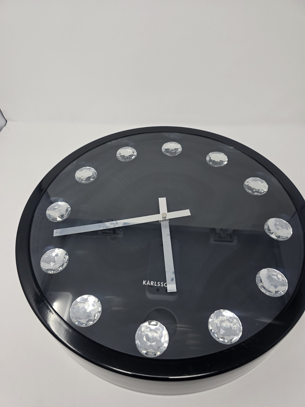 Karlsson Diamond Rhinestone 15" Modern Elegant Wall Clock Black Circle Working gallery