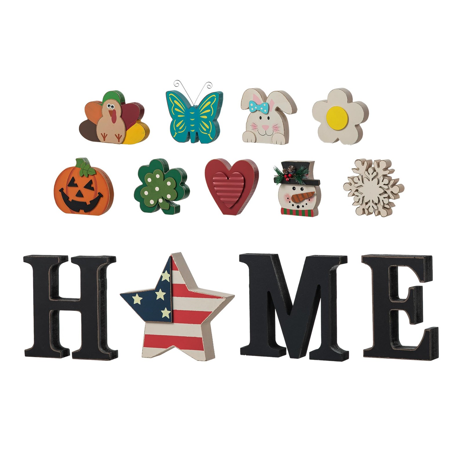 Glitzhome Interchangeable Home Table Signs with 13 Pcs Seasonal Icons, Wooden In gallery