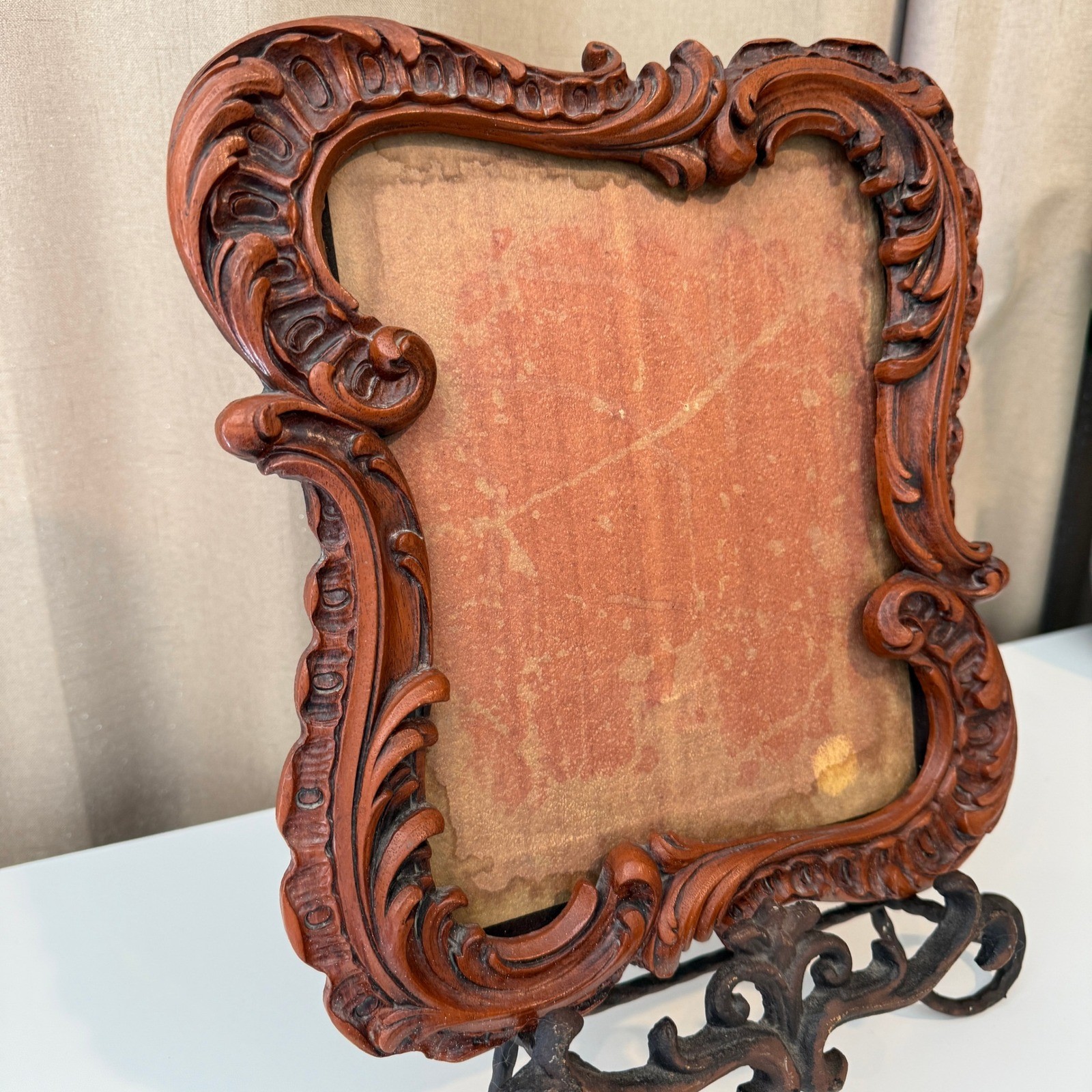 Vintage Ornate Scrollwork Picture Frame Brown Faux Wood Baroque Rococo Style gallery