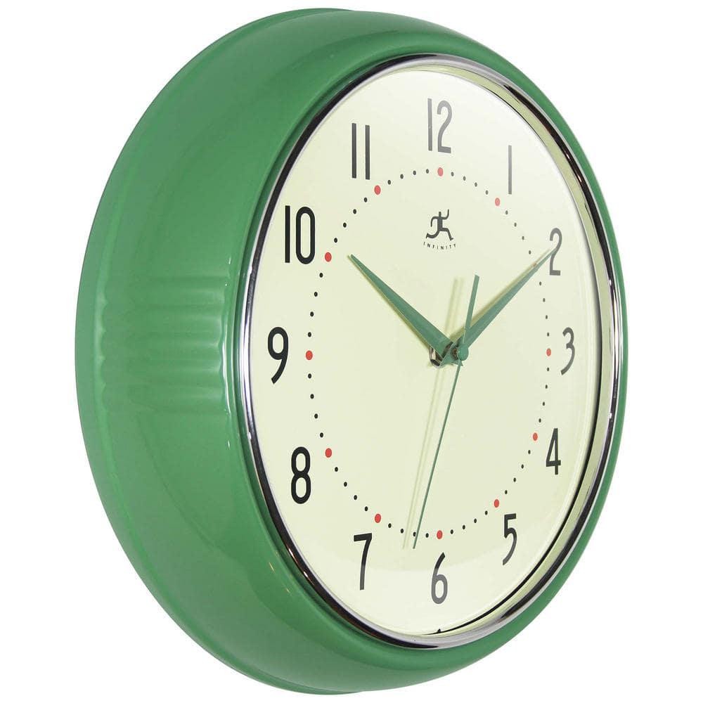 Infinity Instruments Wall Clock 12" Round Green Aluminum Retro Quartz Silent gallery