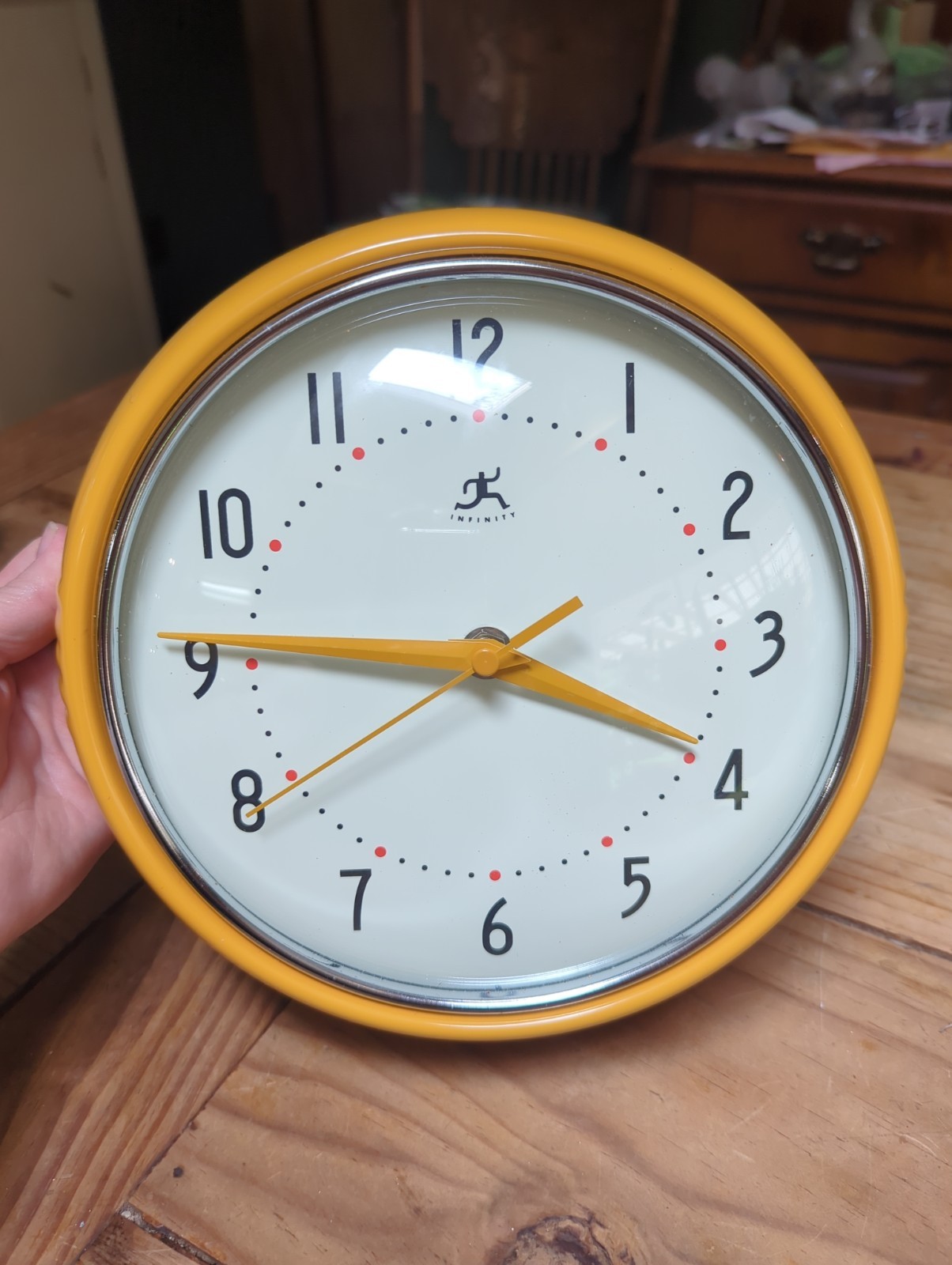 Infinity Wall Clock Retro Round Metal Saffron Yellow Silent Quartz Movement gallery