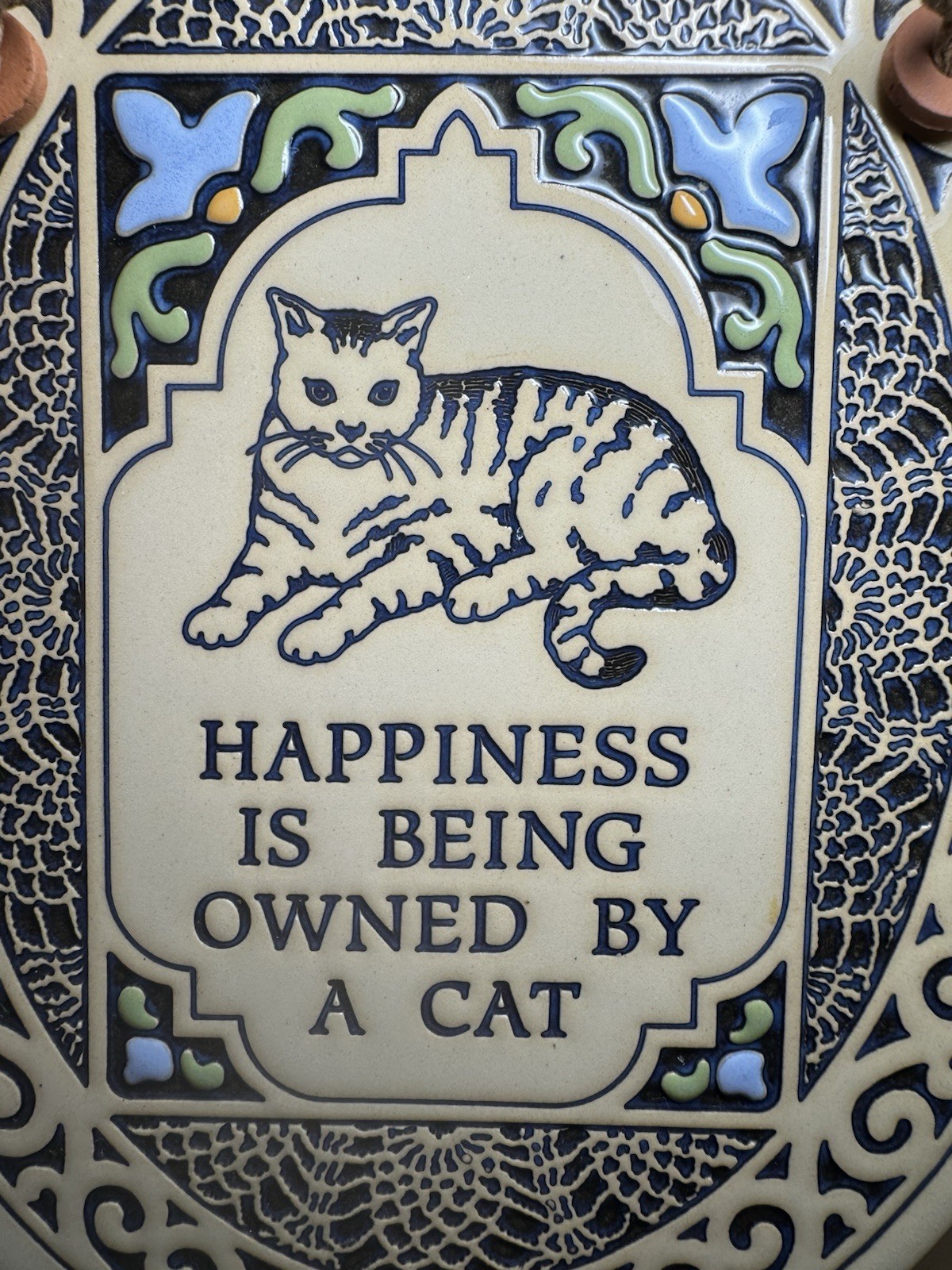 Trinity Pottery Ceramic Tile Wall Plaque HAPPINESS IS BEING OWNED BY A CAT 7.25” gallery