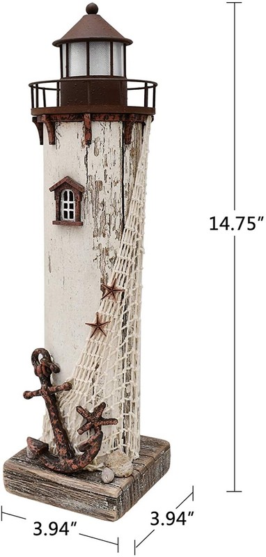 Rustic Wooden LED Lighthouse Statue Decor Nautical Ocean Sea Beach Themed... gallery