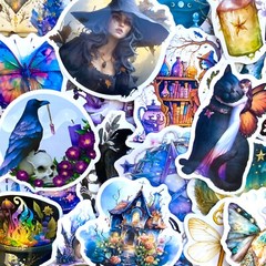 5-50 pcs Gothic Stickers, Witch Black Cat Raven Dark Candle Phone Laptop Decals