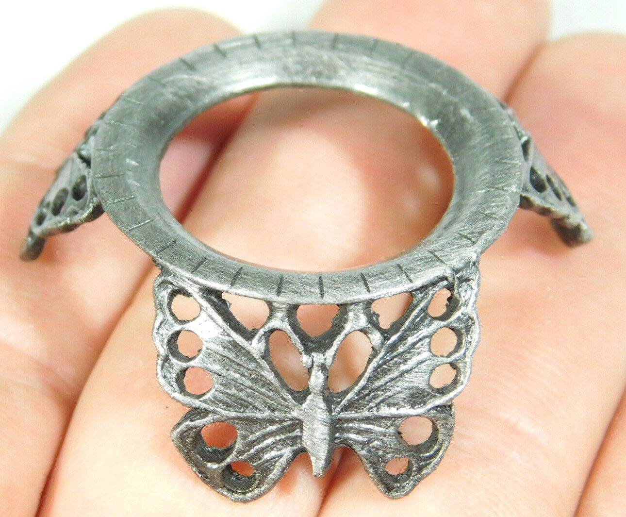 Sphere Display Stand BUTTERFLY Design Wing Holes Pewter Color gallery