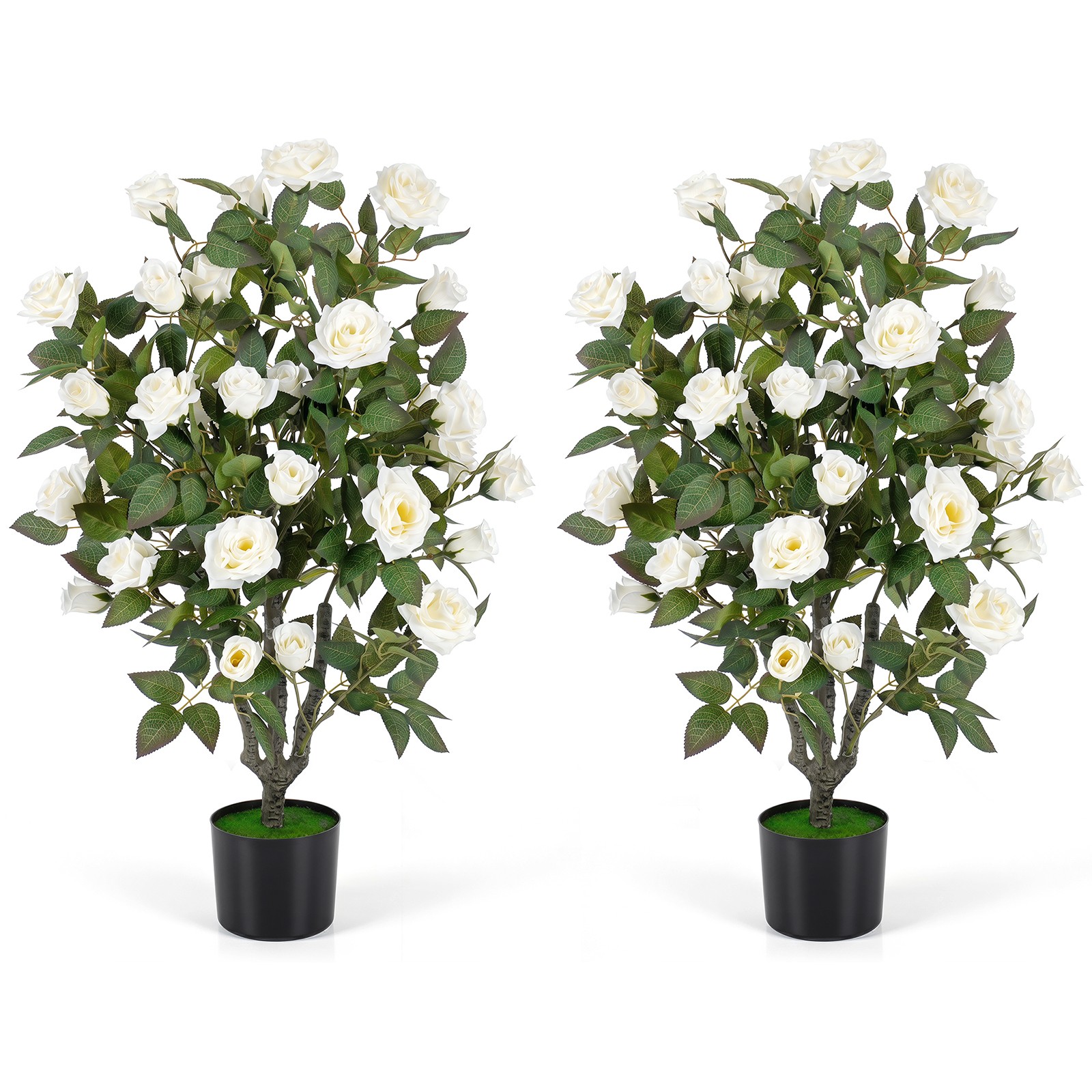 2PCS Artificial Rose Tree Faux Rose Flower Tree w/Blooming Flowers Green Leaves gallery
