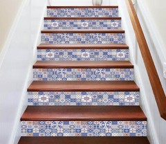 3D Blue Tile Pattern AZ687 Stair Risers Decoration Mural Vinyl Wallpaper Kay