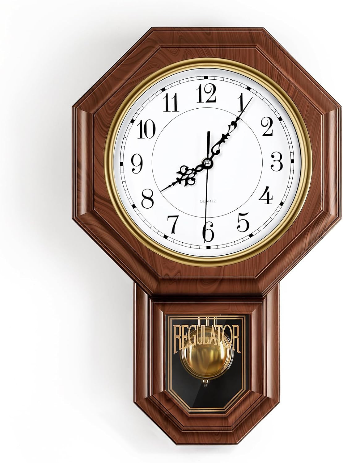 Pendulum Wall Clock Battery Operated, Imitation Wood Plastic Regulator Clock wit gallery