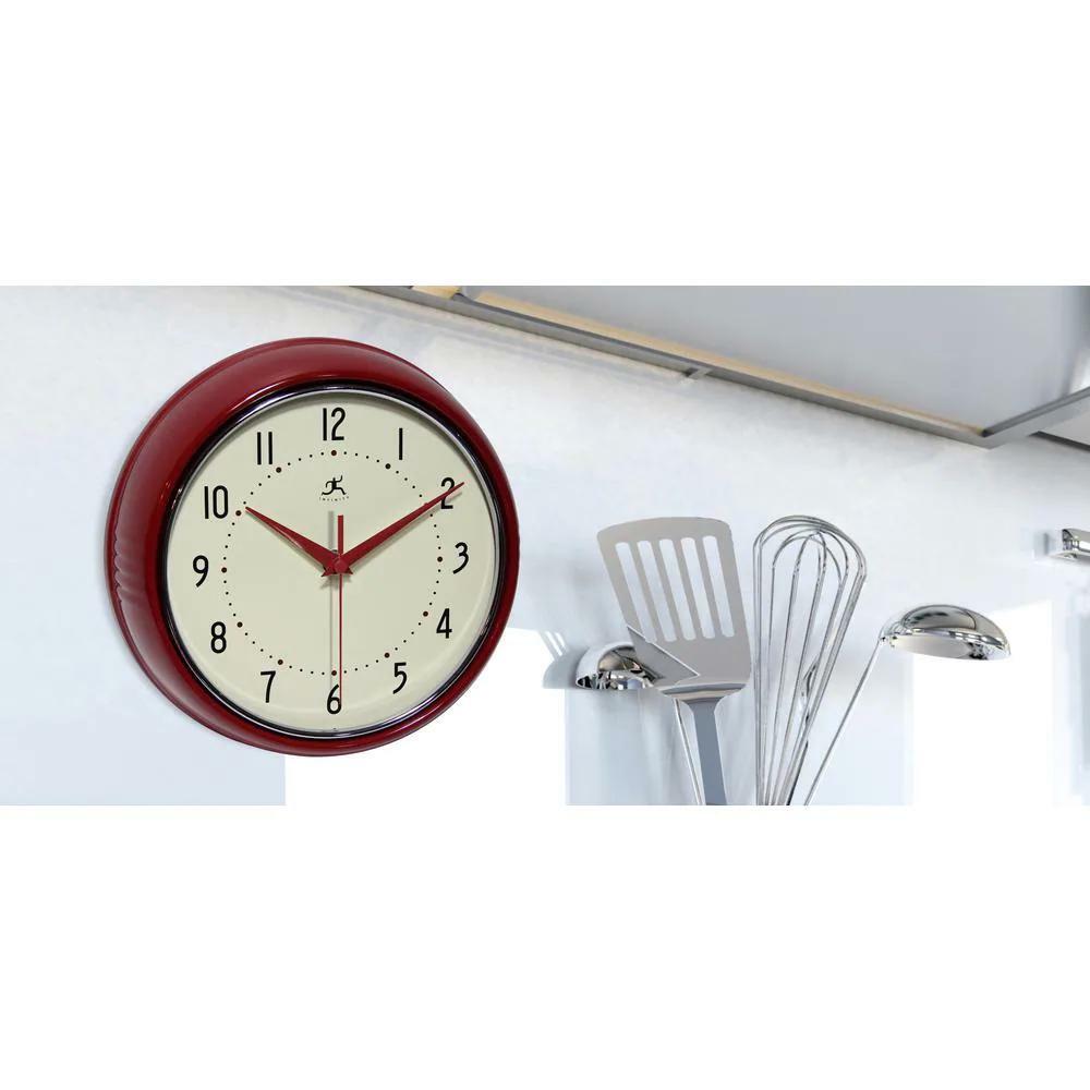Infinity Instruments Retro Wall Clock Red Metal Quartz Movement Chrome Trim Ring gallery