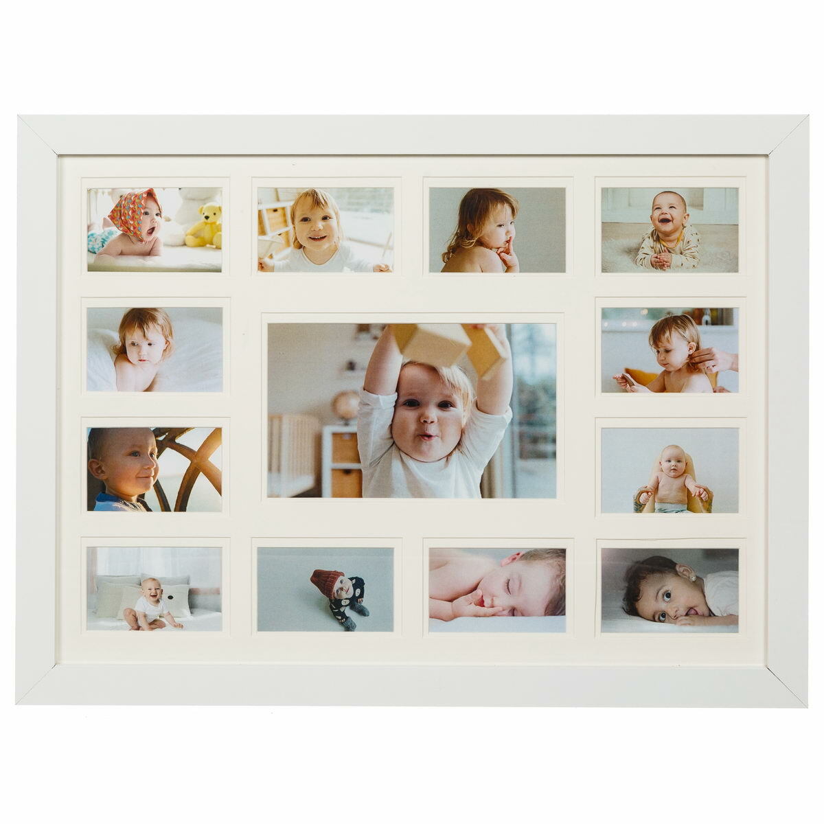 13 Opening Collage Picture Frame with Double White Mat - Wall Mount, Black/White gallery