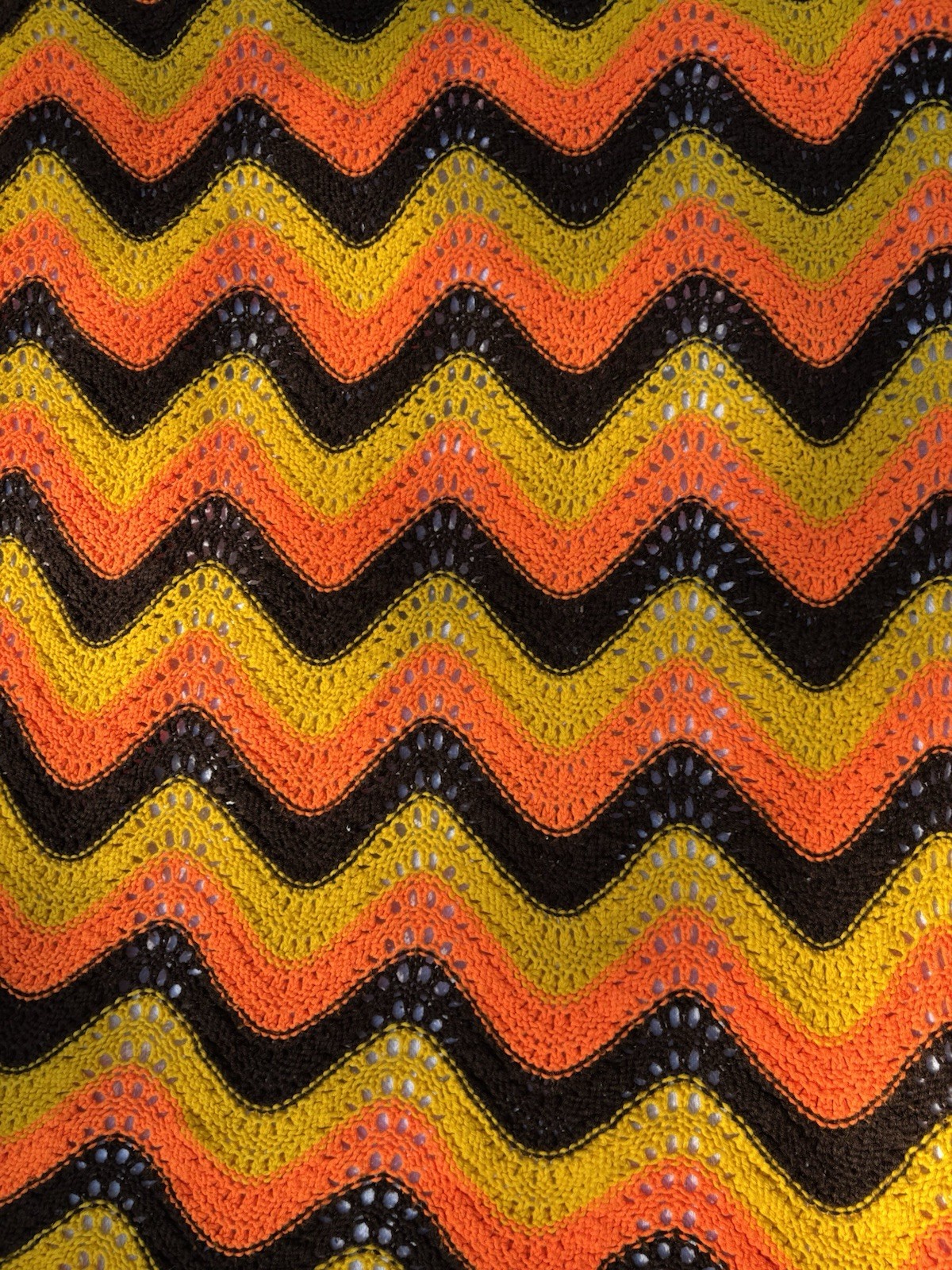 Crocheted Ripple Medium Throw Blanket Afgan 46x57 Orange Yellow Brown 1970's VTG gallery