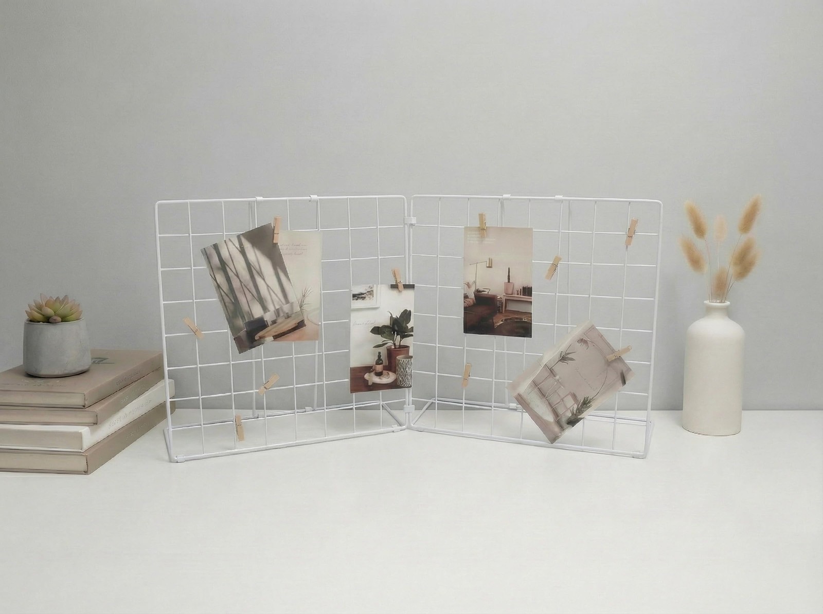 Foldable DoubleSided Desktop Photo Display Rack Grid Board 20 PCS Clips gallery