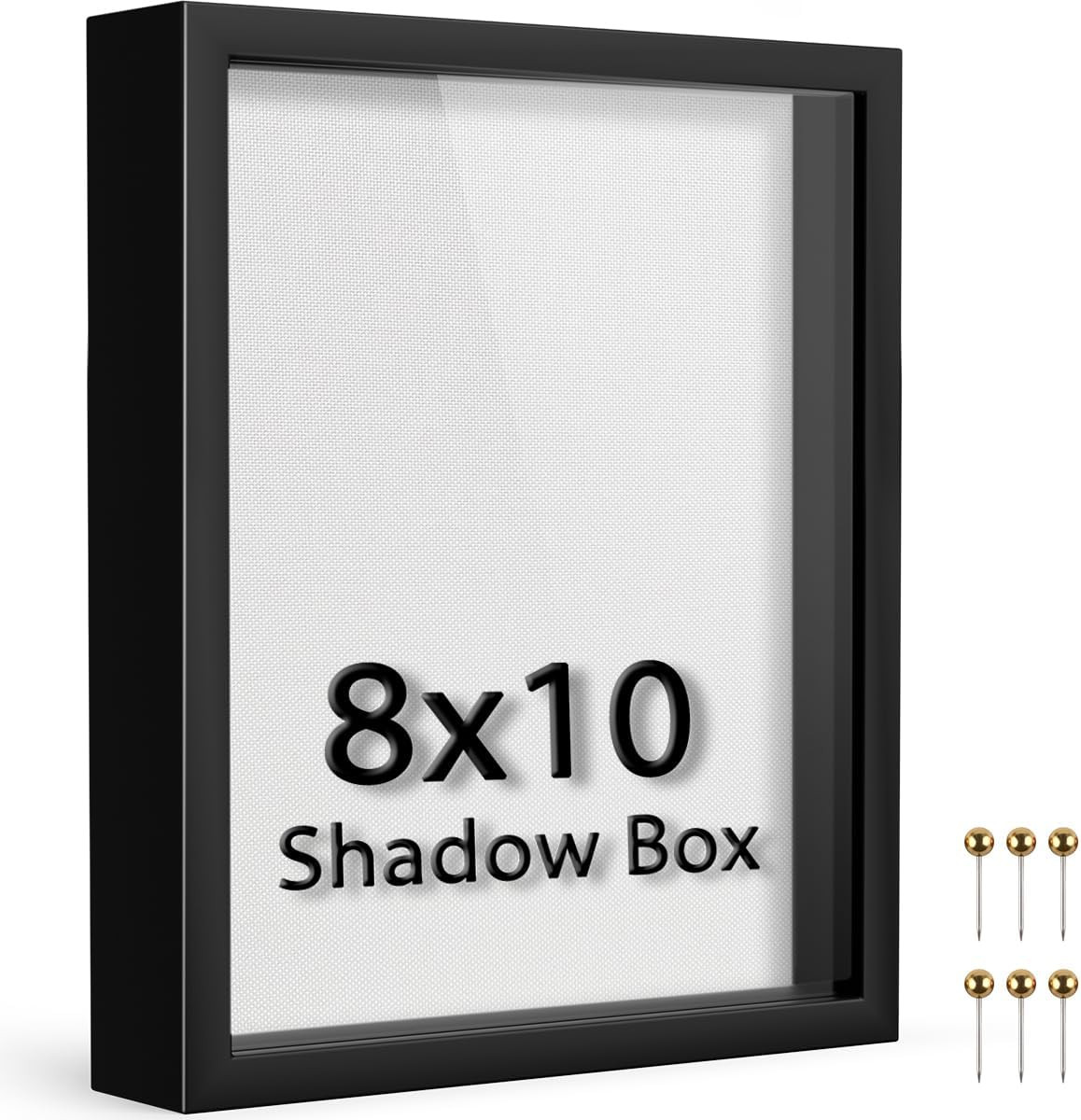 8x10 Shadow Box Frame | Soft Linen Back & Push Pins Included, Polystyrene Glass gallery