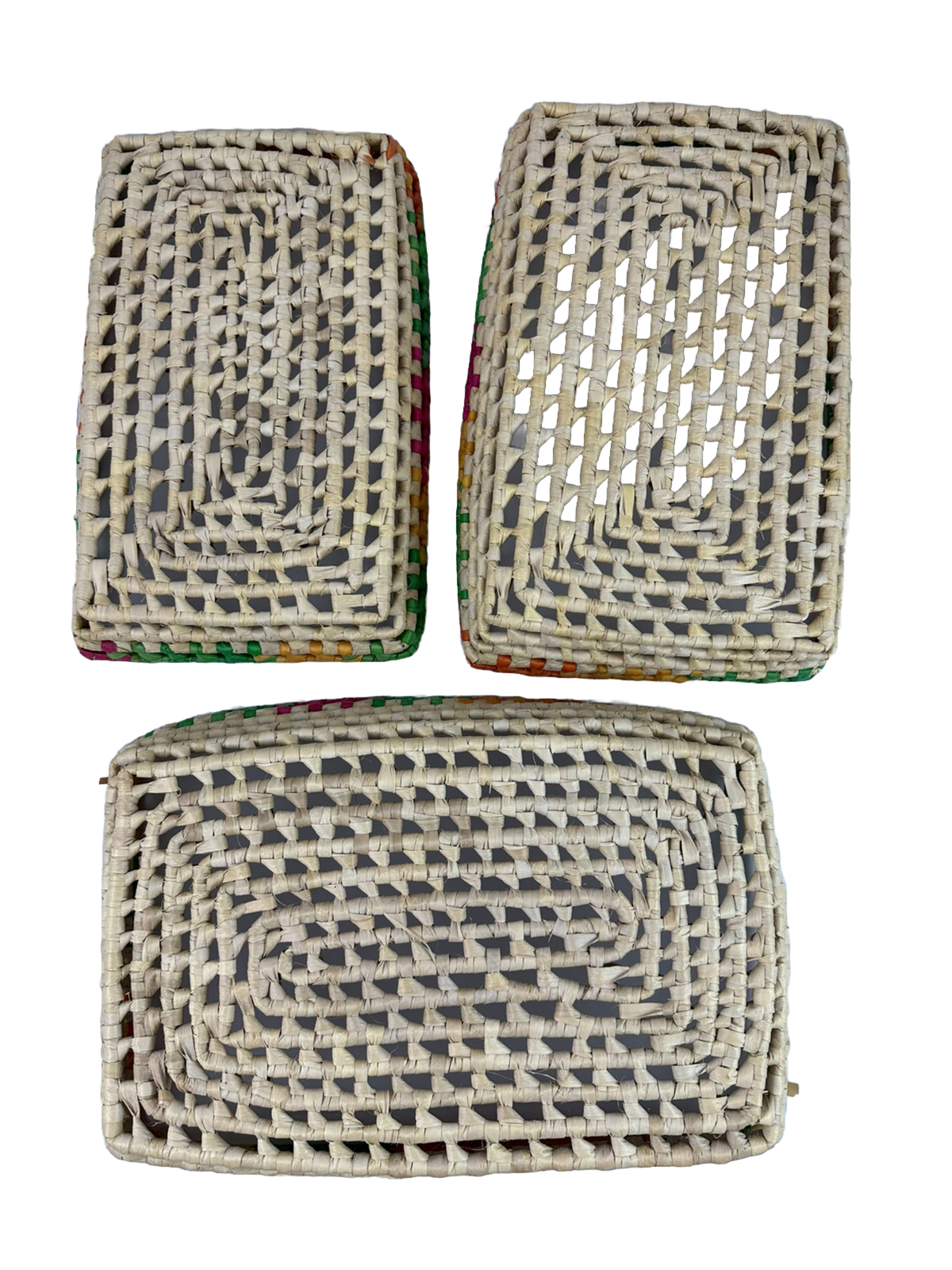 Nesting Woven Raffia? Baskets Rectangular Casserole Colorful Fiesta Set of 3 gallery