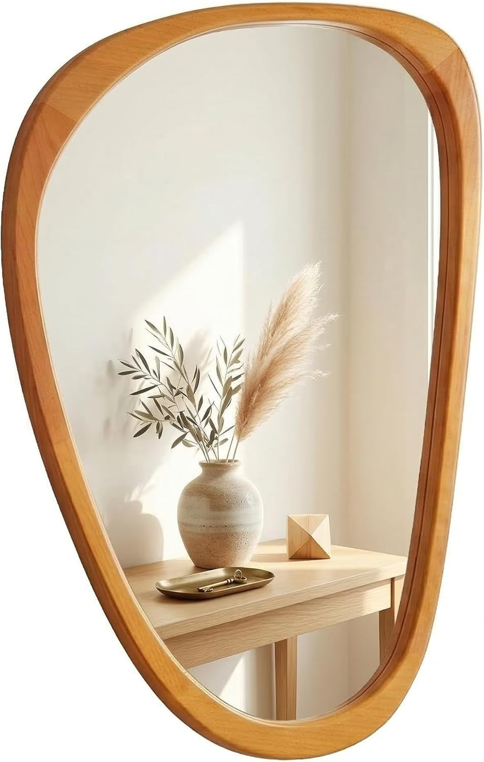 Asymmetrical Solid Wood Mirror - Japandi Boho Natural Accent in Warm Walnut gallery