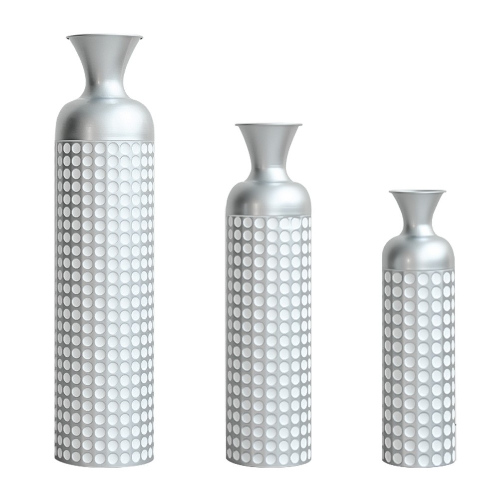 3 Pack Silver Metal Vase Set, Nested Embossed Vases, Modern Decor gallery