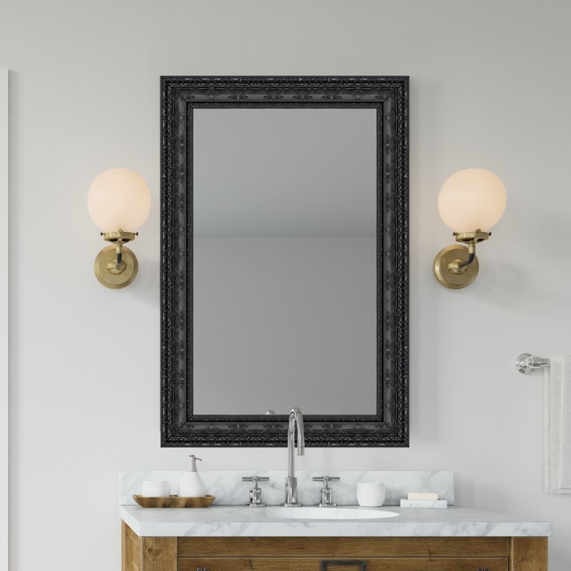 Mirror and Frame Meter Rectangular Wall Mirror Black Finish Ornate Style gallery