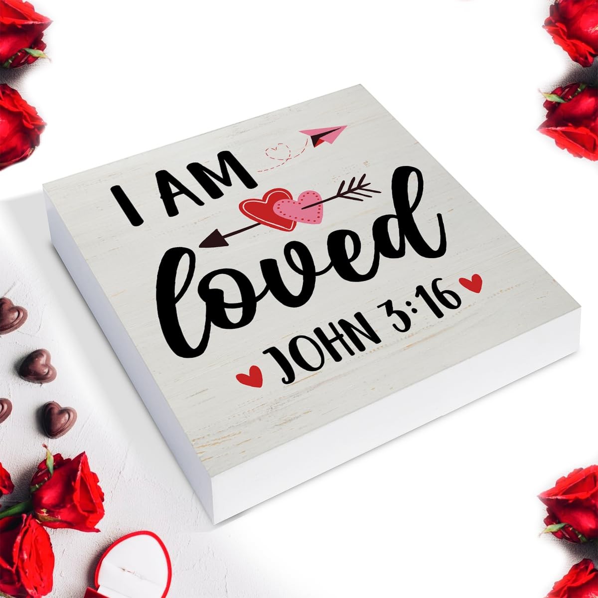 Rustic I Am Loved Scriptures Wooden Sign Christian Desk Decor Valentines Day gallery