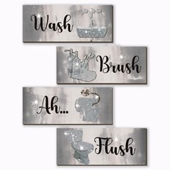 4 Pcs Silver Bathroom Decor Abstract Grey Black White Wall Decor Wooden Silve…