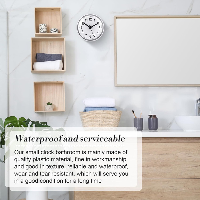 Waterproof Bathroom Clock Small Digital White Shower Wall Clock with Easy Readin gallery