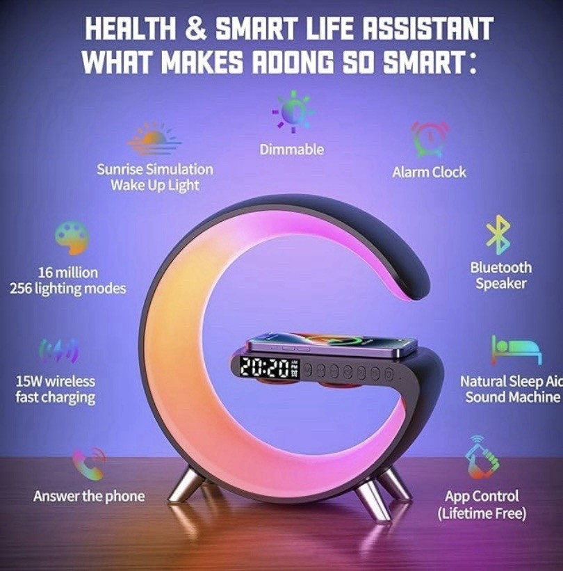 Adong Multicolor Digital Alarm Clock Bluetooth Speaker Wireless Charging Wake U… gallery