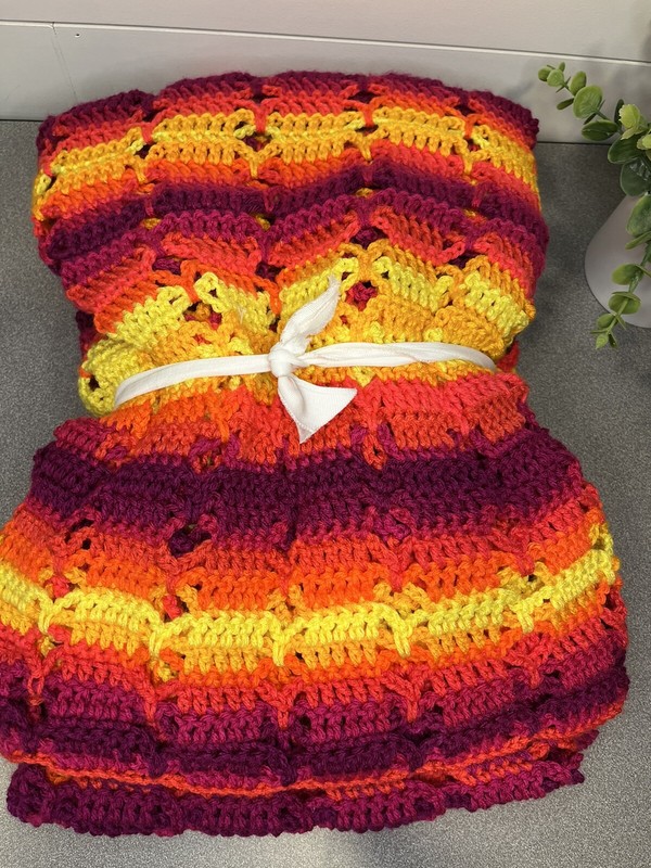 HANDMADE Afghan Blanket Throw Crochet BRIGHT VIBRANT Colors 45x75inch gallery