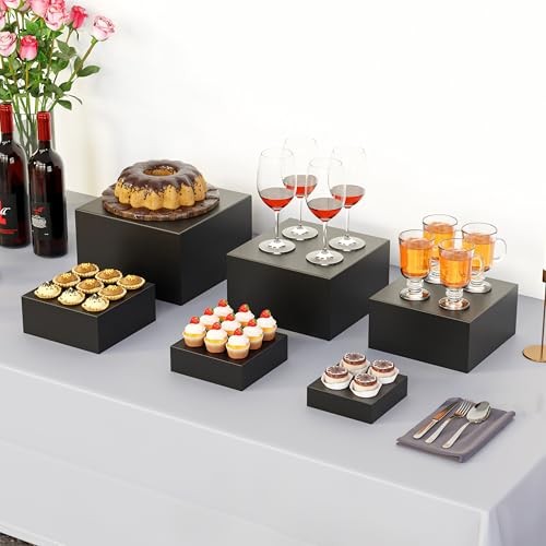Metal Buffet Risers,6PCS Food Risers for Buffet 5IN to 10 IN Matte black-6P gallery
