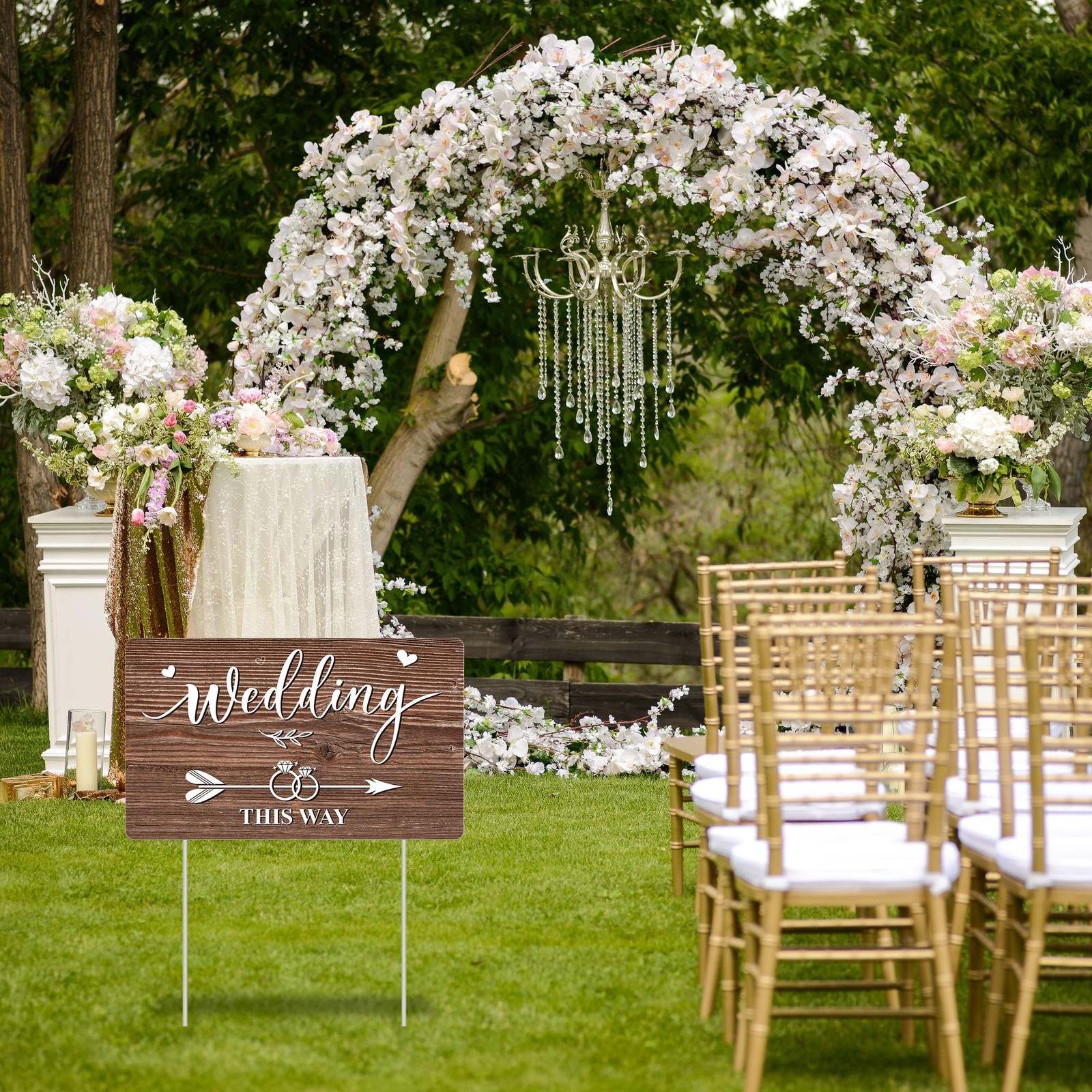 3Pcs Double Sided Wedding This Way Sign Corrugated Plastic Direction Arrow Marks gallery