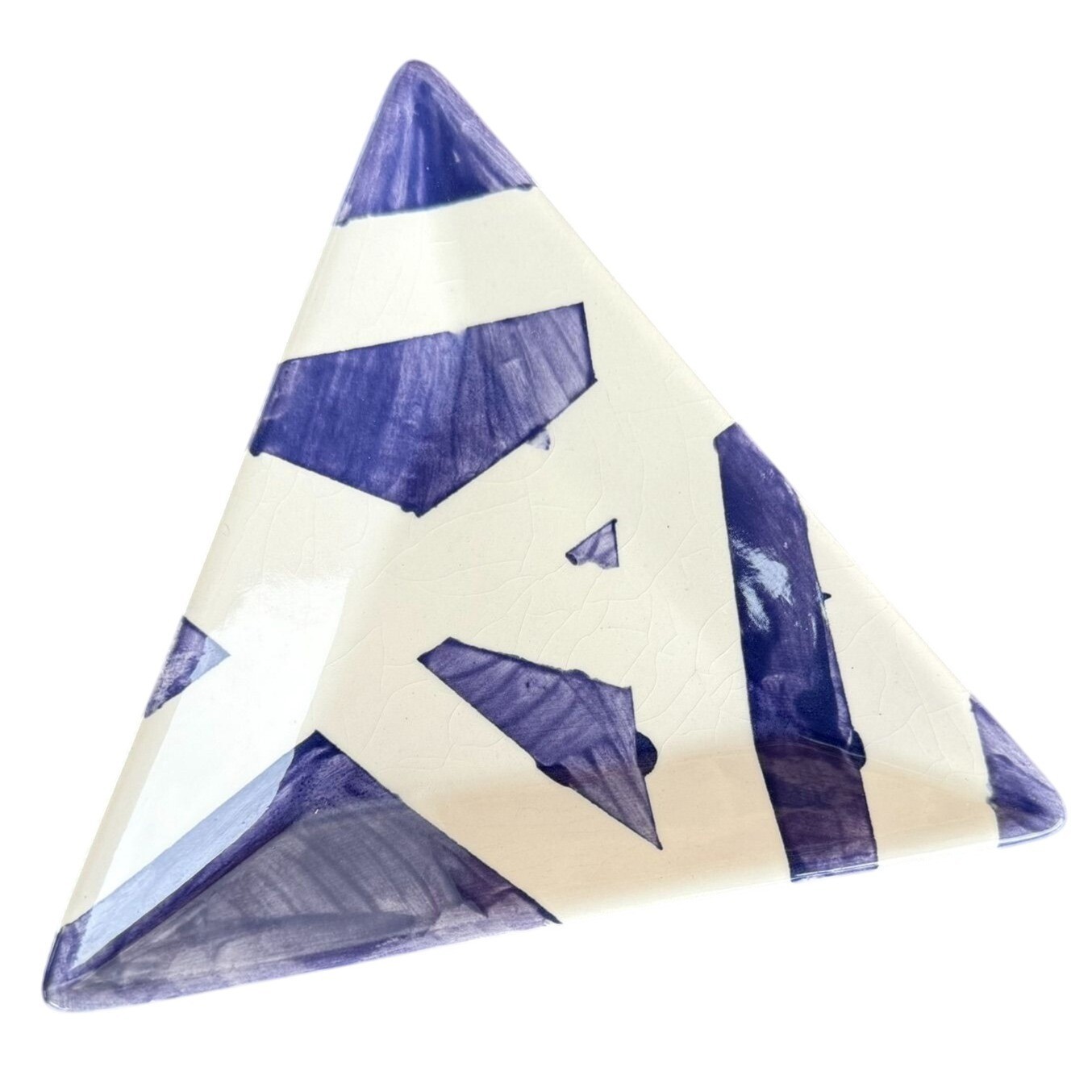 EBK 2014 Hand Painted Triangular Ceramic Dish Purple Abstract Design Signed gallery