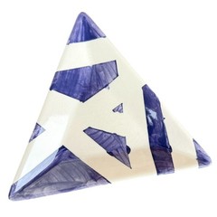 EBK 2014 Hand Painted Triangular Ceramic Dish Purple Abstract Design Signed