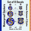 8 5th Air Force patch decals. 2x1"+2"+3"+4" stickers. USAAF USAF WWII. 3 styles gallery