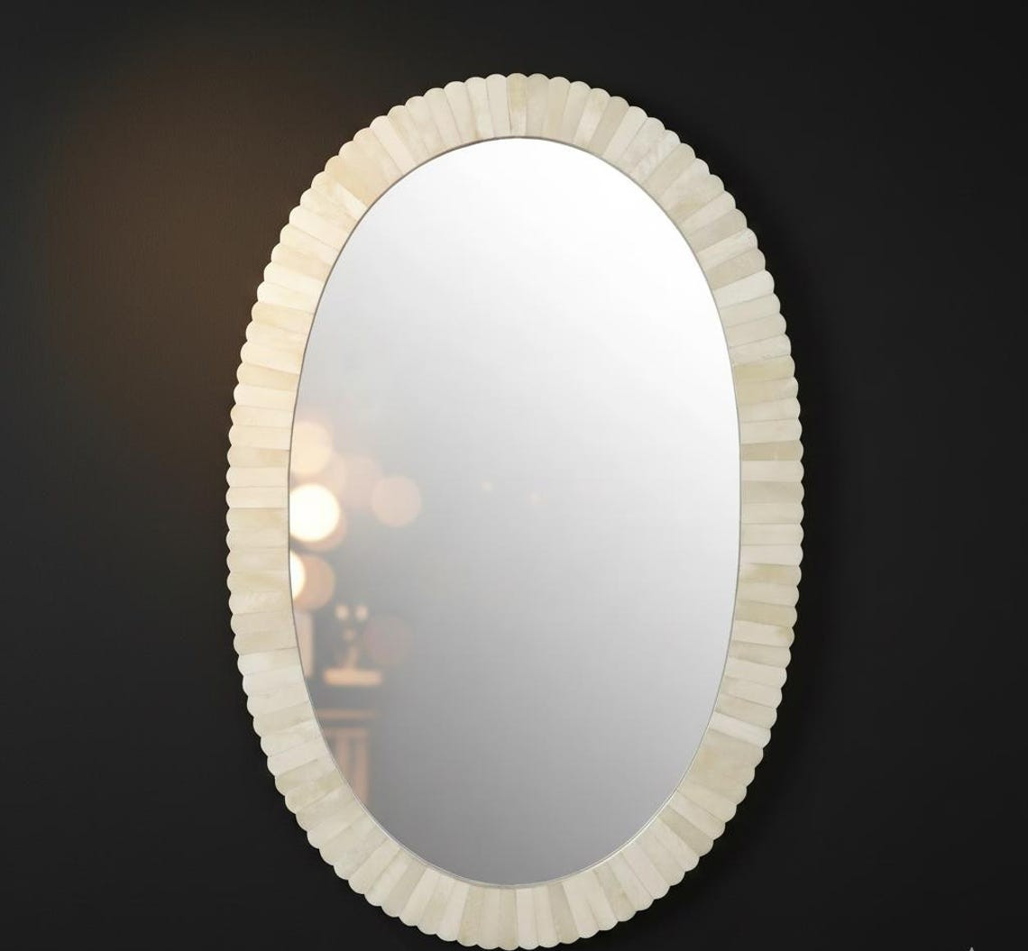 Oval Bone Inlay Mirror | Handcrafted Wall Mirror | Bohemian Home Décor gallery